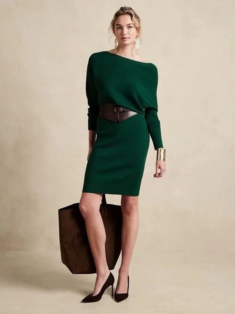✨BANANA REPUBLIC COLLETA OFF-SHOULDER SWEATER GREEN SZ MEDIUM DRESS✨